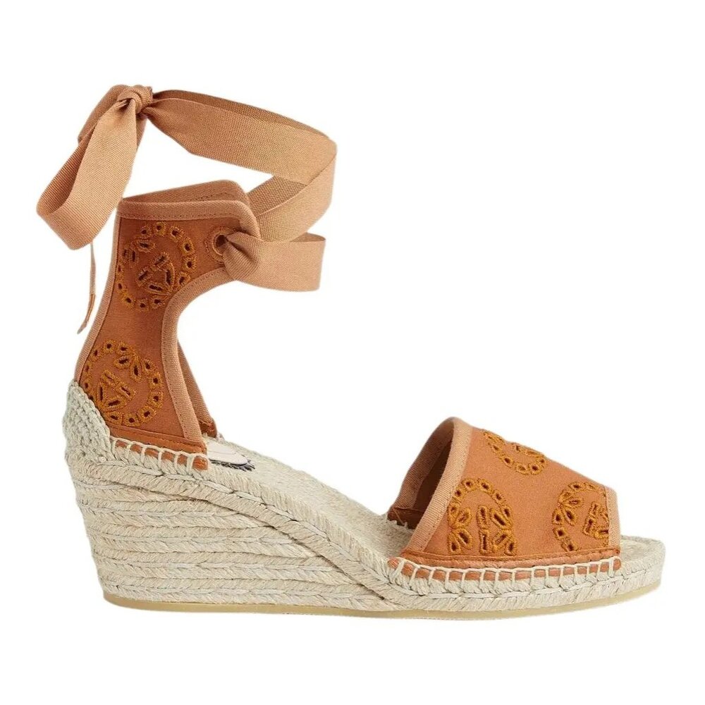 NIB Gucci Damita embroidered GG espadrille wedge sandals IT 38.5/ US 8.5